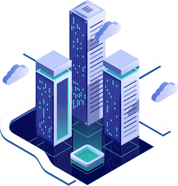 Infraestructura moderna y servicios cloud representados en una ciudad digital